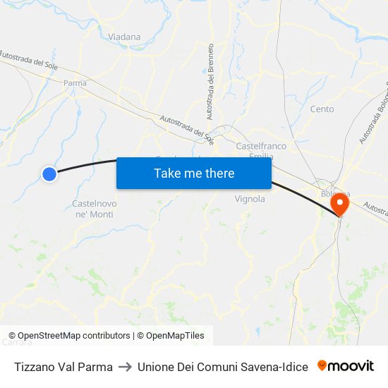 Tizzano Val Parma to Unione Dei Comuni Savena-Idice map