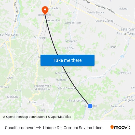 Casalfiumanese to Unione Dei Comuni Savena-Idice map