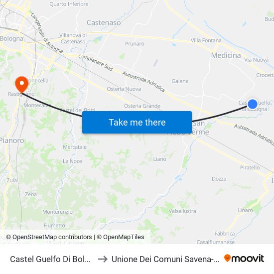 Castel Guelfo Di Bologna to Unione Dei Comuni Savena-Idice map