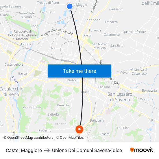 Castel Maggiore to Unione Dei Comuni Savena-Idice map