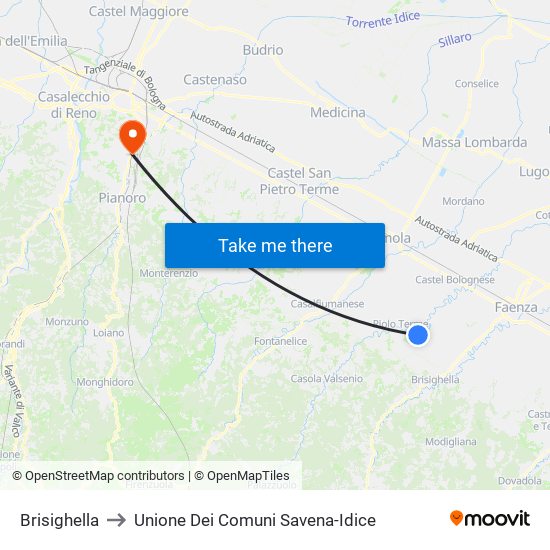 Brisighella to Unione Dei Comuni Savena-Idice map