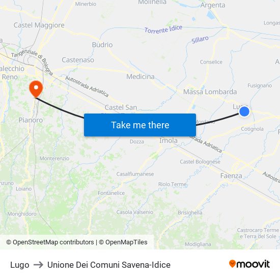 Lugo to Unione Dei Comuni Savena-Idice map