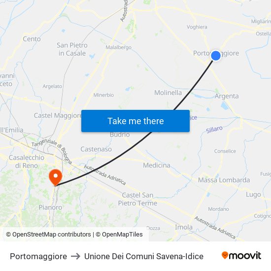 Portomaggiore to Unione Dei Comuni Savena-Idice map