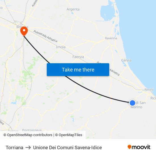 Torriana to Unione Dei Comuni Savena-Idice map