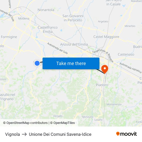 Vignola to Unione Dei Comuni Savena-Idice map