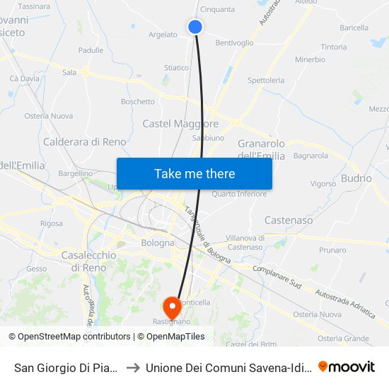 San Giorgio Di Piano to Unione Dei Comuni Savena-Idice map
