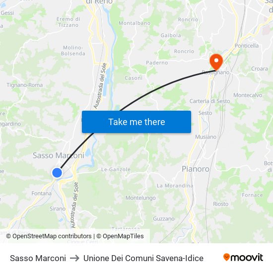 Sasso Marconi to Unione Dei Comuni Savena-Idice map