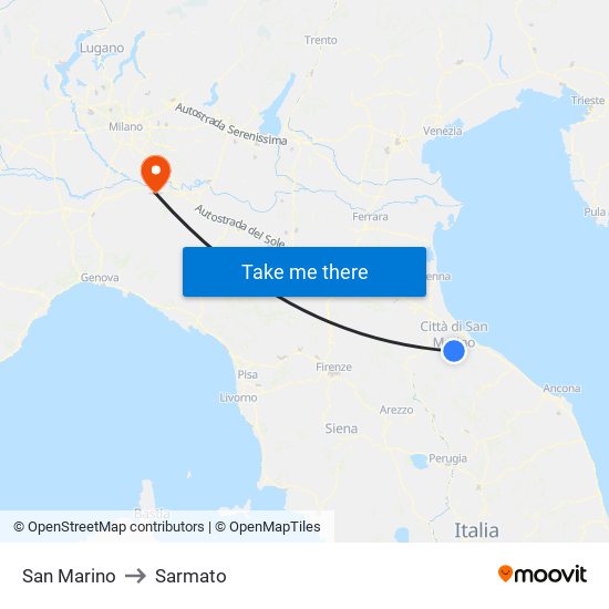 San Marino to Sarmato map