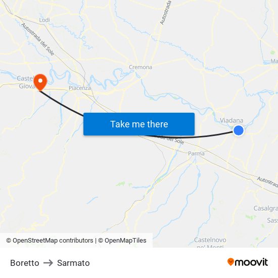 Boretto to Sarmato map