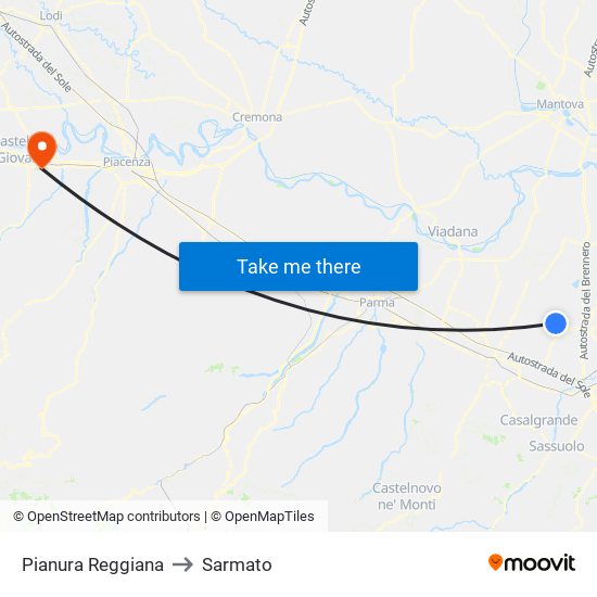 Pianura Reggiana to Sarmato map