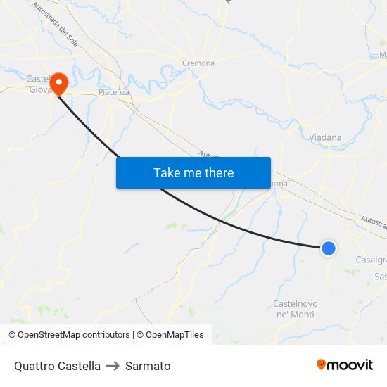 Quattro Castella to Sarmato map