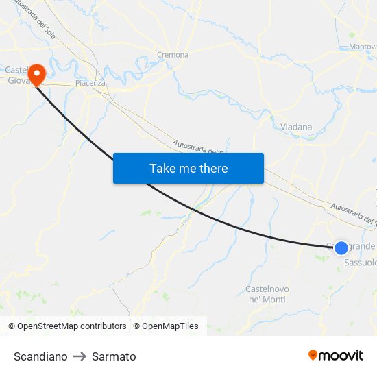 Scandiano to Sarmato map