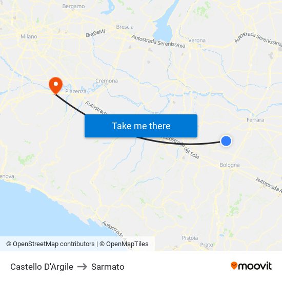 Castello D'Argile to Sarmato map