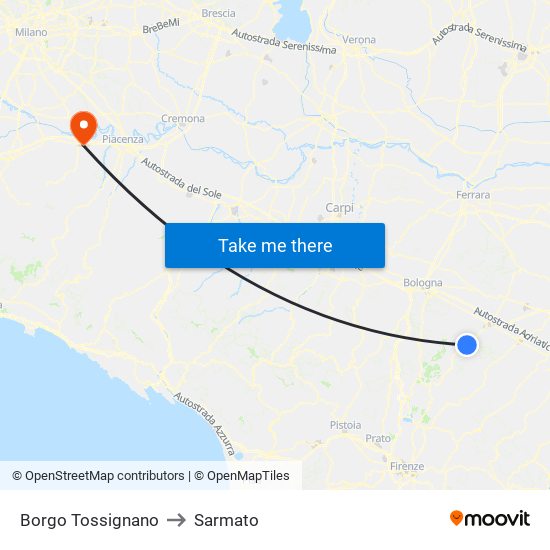 Borgo Tossignano to Sarmato map