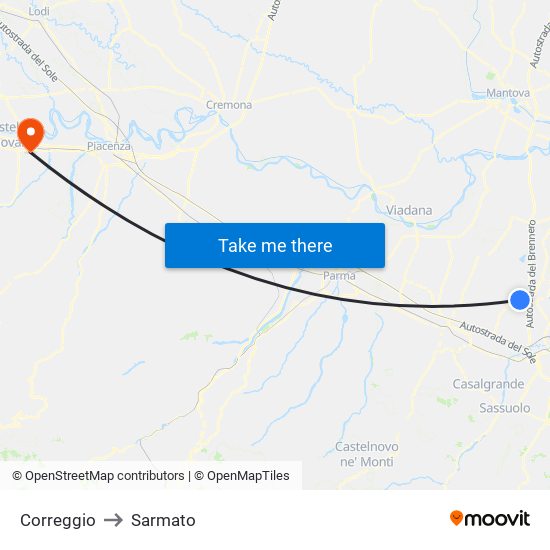 Correggio to Sarmato map