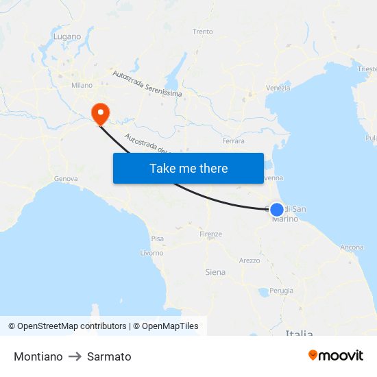 Montiano to Sarmato map