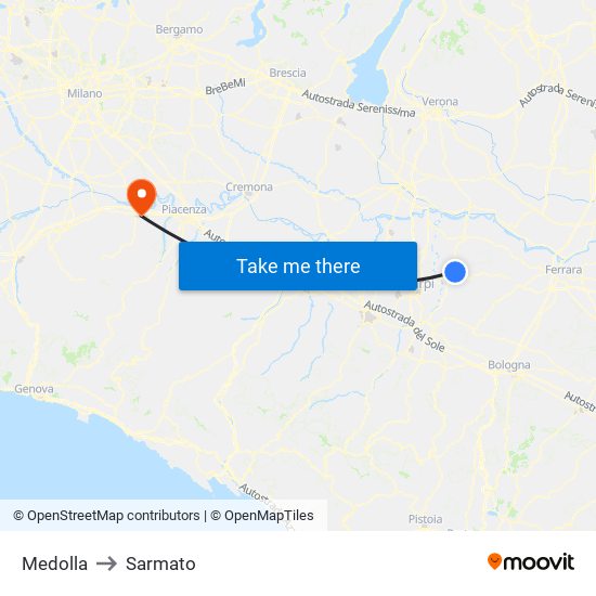 Medolla to Sarmato map