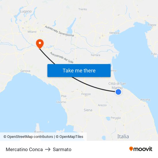 Mercatino Conca to Sarmato map