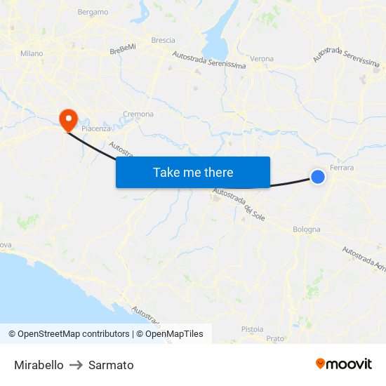 Mirabello to Sarmato map
