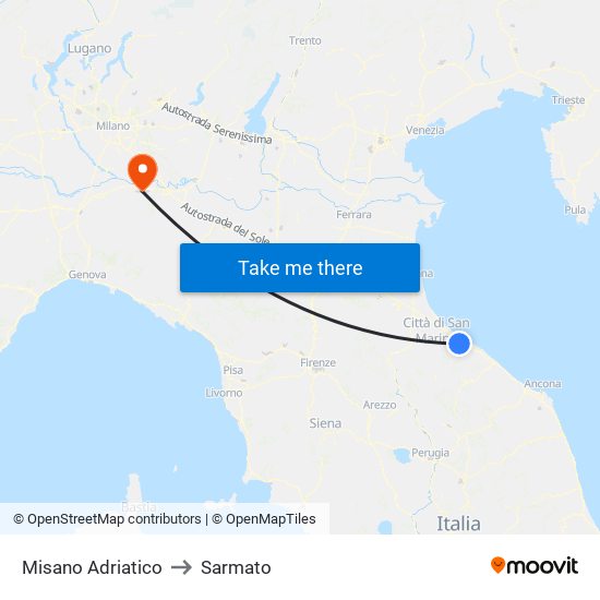 Misano Adriatico to Sarmato map