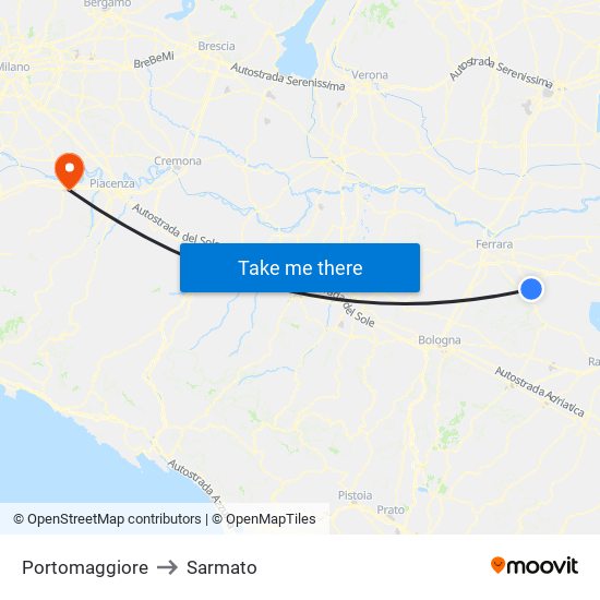 Portomaggiore to Sarmato map