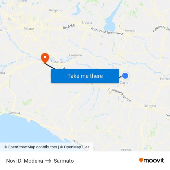 Novi Di Modena to Sarmato map