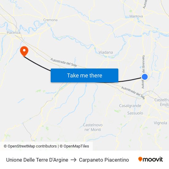 Unione Delle Terre D'Argine to Carpaneto Piacentino map