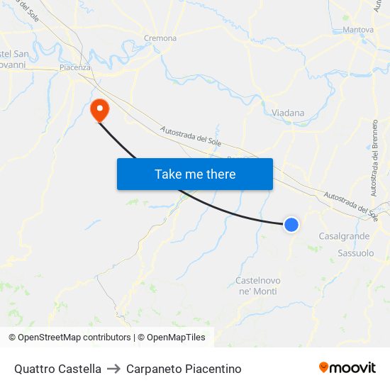 Quattro Castella to Carpaneto Piacentino map