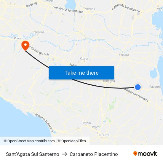 Sant'Agata Sul Santerno to Carpaneto Piacentino map