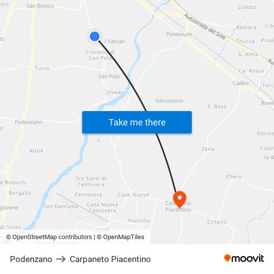 Podenzano to Carpaneto Piacentino map