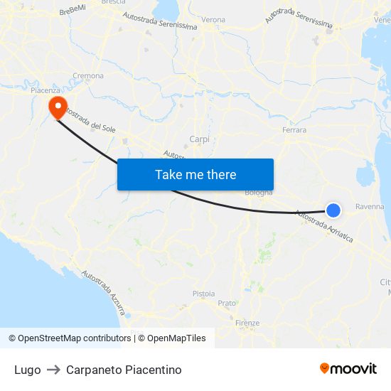 Lugo to Carpaneto Piacentino map