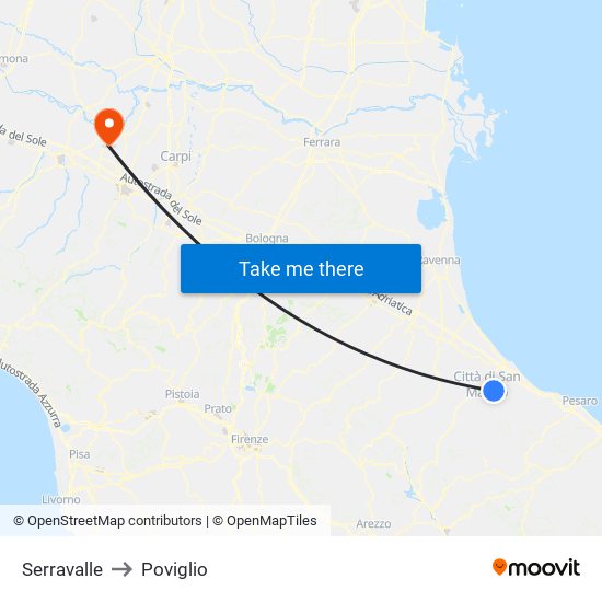 Serravalle to Poviglio map