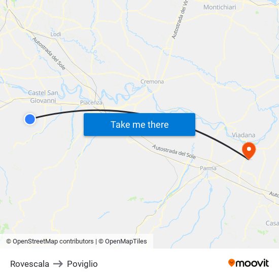 Rovescala to Poviglio map