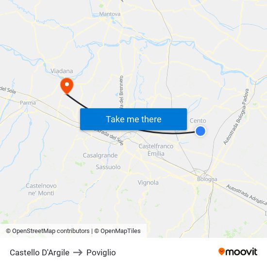 Castello D'Argile to Poviglio map