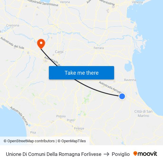Unione Di Comuni Della Romagna Forlivese to Poviglio map