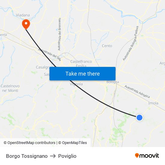 Borgo Tossignano to Poviglio map