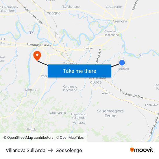 Villanova Sull'Arda to Gossolengo map