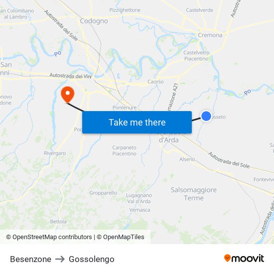 Besenzone to Gossolengo map
