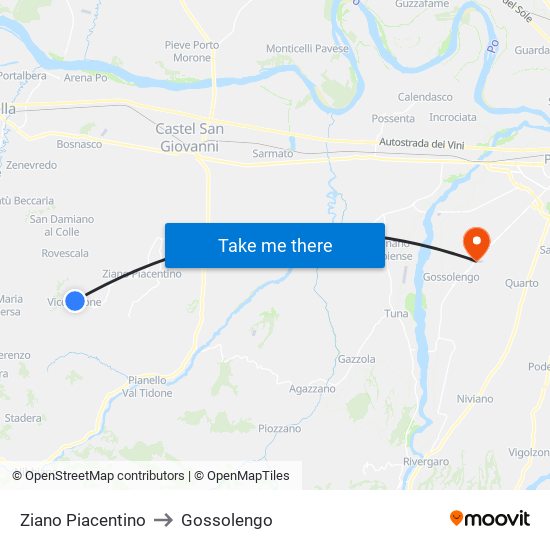 Ziano Piacentino to Gossolengo map