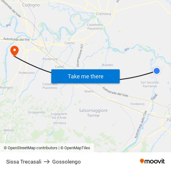Sissa Trecasali to Gossolengo map