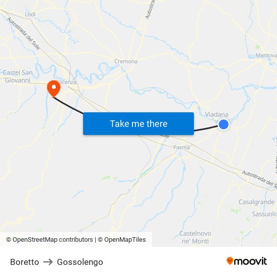 Boretto to Gossolengo map