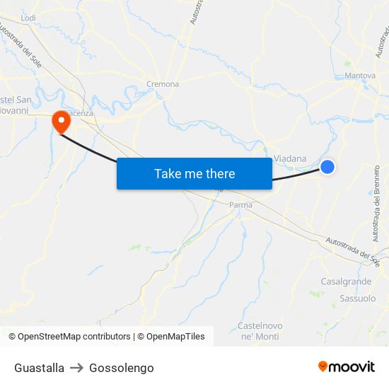 Guastalla to Gossolengo map