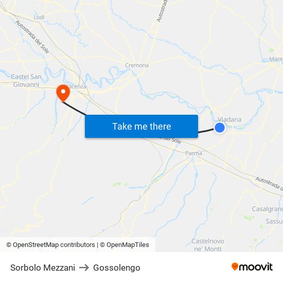 Sorbolo Mezzani to Gossolengo map