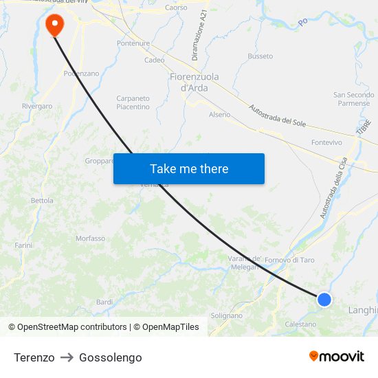 Terenzo to Gossolengo map