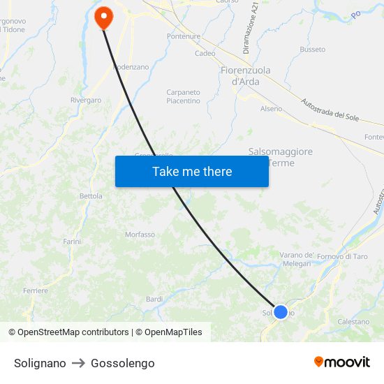 Solignano to Gossolengo map