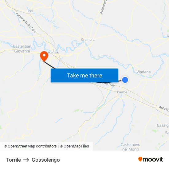 Torrile to Gossolengo map