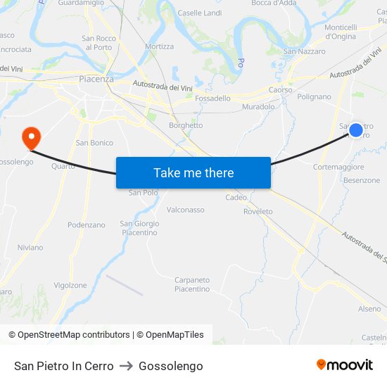 San Pietro In Cerro to Gossolengo map