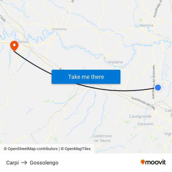 Carpi to Gossolengo map