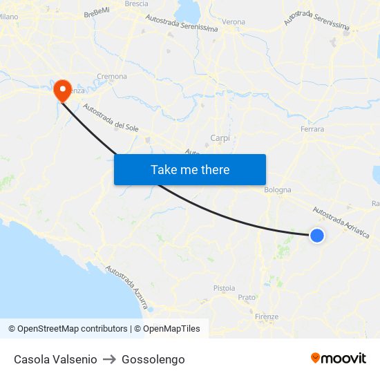 Casola Valsenio to Gossolengo map