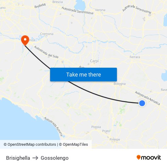 Brisighella to Gossolengo map